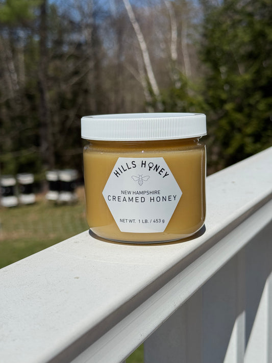 Hills Honey Creamed Honey in one pound jar for pick up in Westmoreland, NH or shipping within the US